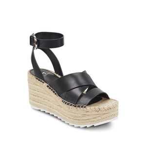 MARC FISHER Womens Black 2" Platform Raffa Wedge Leather Espadrille Shoes 8.5 M
